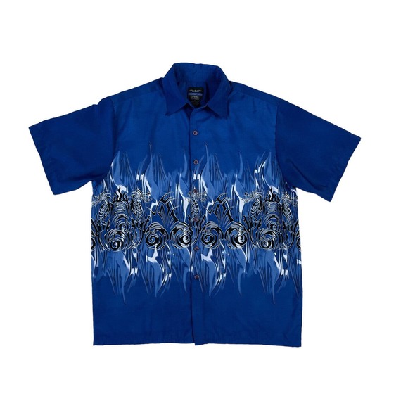 VTG Extreme‎ Gear Blue Dragon Short Sleeve Button Men Shirt Size Medium - Picture 1 of 6